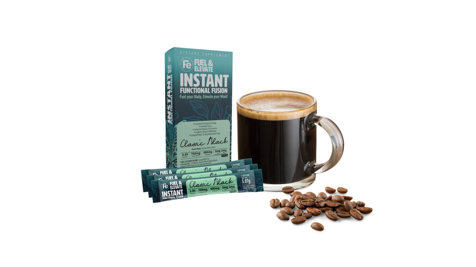 Classic Black Medium Roast Functional THC Beverage, Instant Coffee with Delta-9 THC Infused