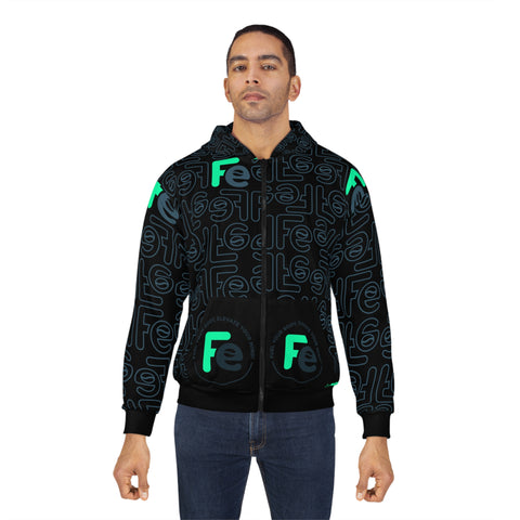 Mosaic Perspective Black Fade Unisex Zip Hoodie (AOP)