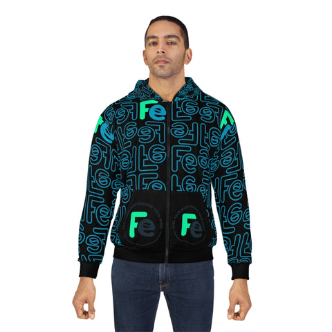 Mosaic Perspective Black Unisex Zip Hoodie (AOP)