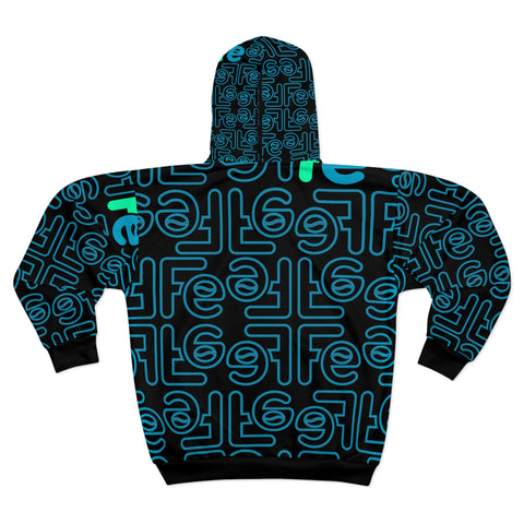 Mosaic Perspective Black Unisex Zip Hoodie (AOP)