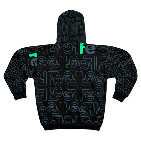 Mosaic Perspective Black Fade Unisex Zip Hoodie (AOP)