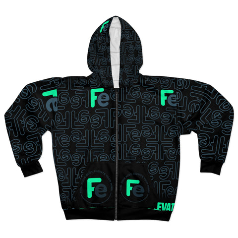 Mosaic Perspective Black Fade Unisex Zip Hoodie (AOP)